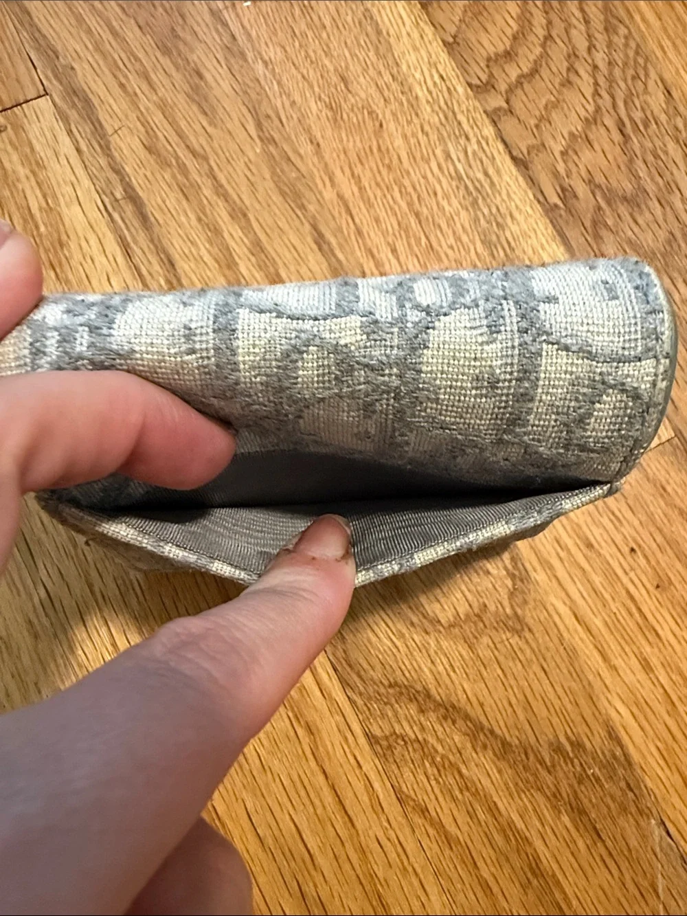 Dior Grey Monogram Canvas Trifold Wallet with Gold 'D' Accent